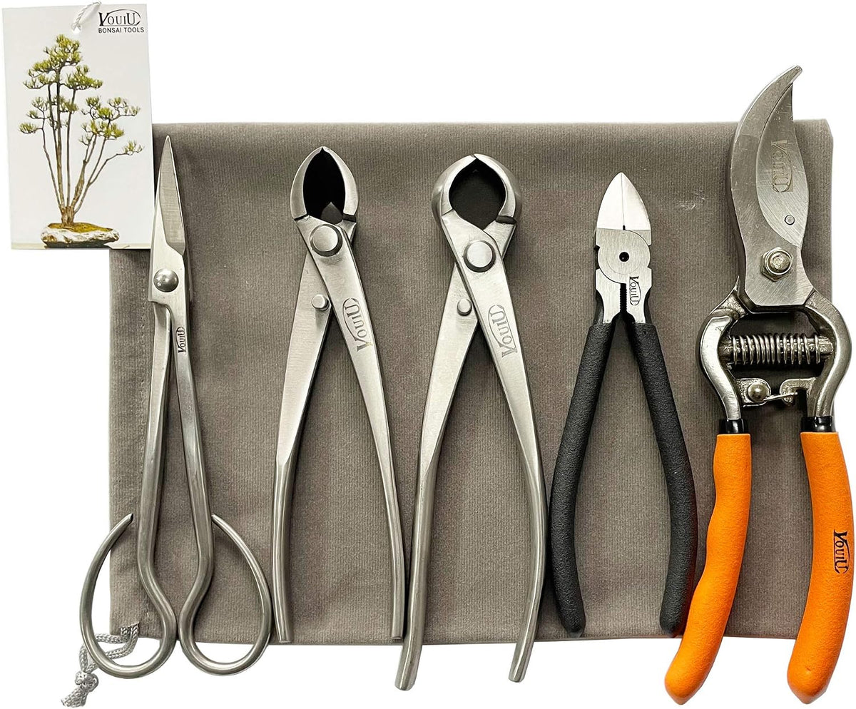 vouiu 5-piece bonsai tool set,bonsai scissors,concave cutter,knob cutter,wire, main product view