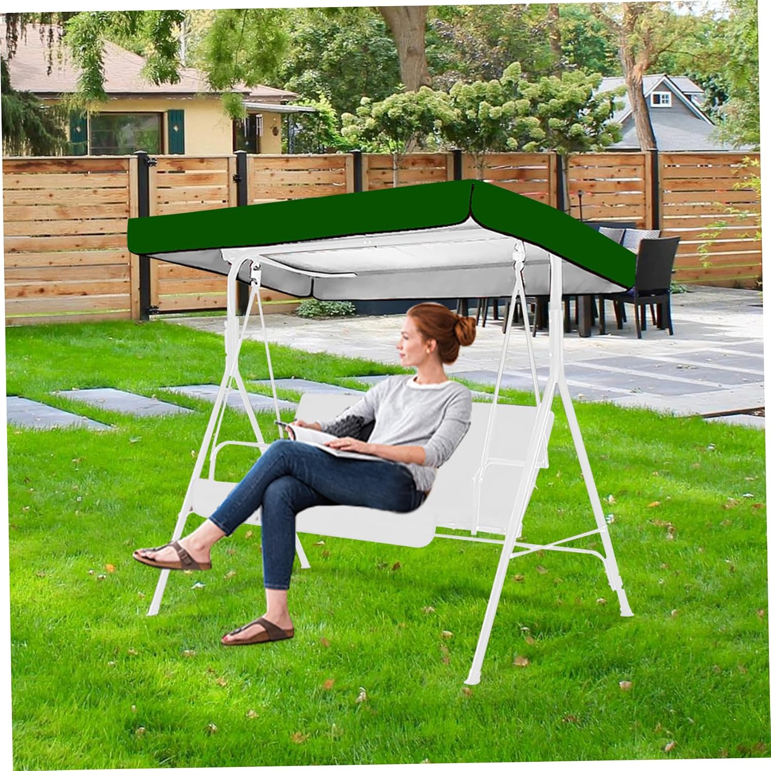Swing Canopy Replacement, 75x47 Waterproof Swing Cover Replacement, Sunproof Outdoor Swing Cover for Garden Swing Chair Patio Hammock Swing Canopy Replacement, Green