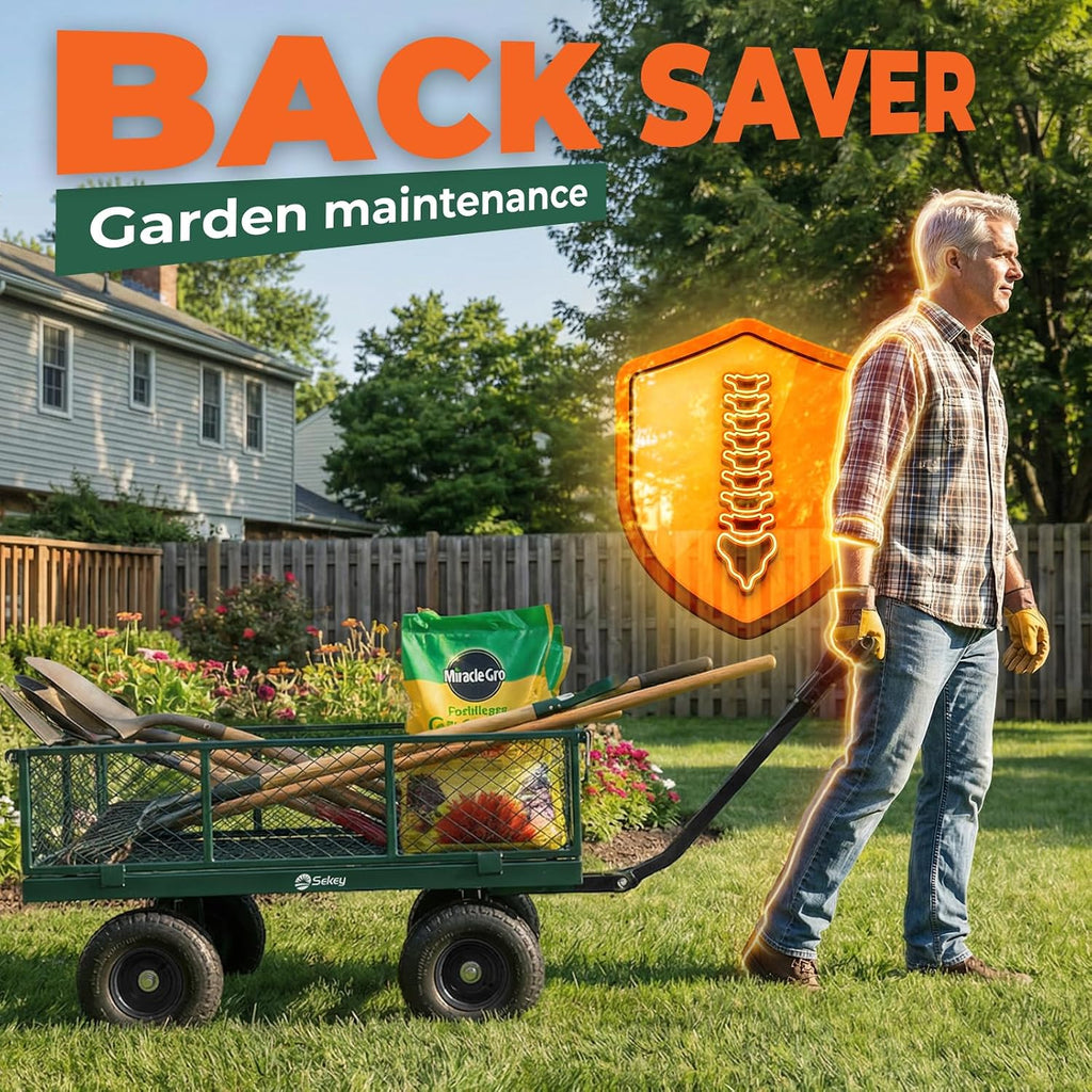 sekey steel garden cart, 1000 lb capacity, removable showing dimensions
