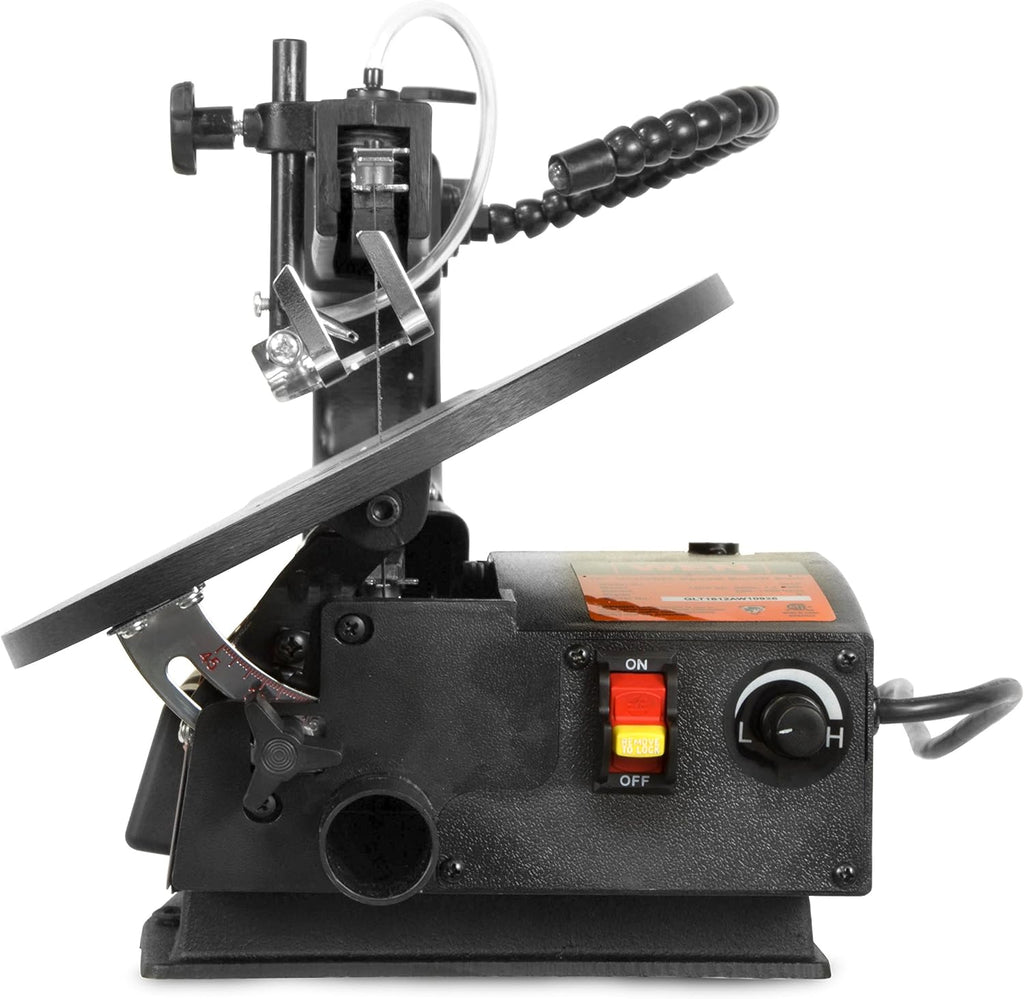 wen variable speed scroll saw, 16-inch with work, side view
