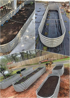 A ANLEOLIFE 12X3X1.5 ft Galvanized Raised Garden Beds Outdoor, Oval Extra Large Metal Planter Box for Planting Vegetables Flowers Herb, Anti-Rust & Easy-Setup, Quartz Grey