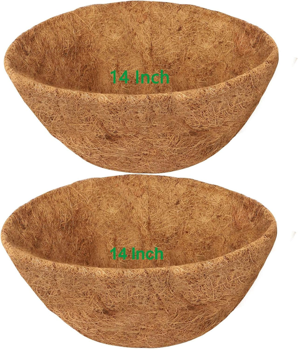 HALEDAZE 2 Pack 14 Inch Round Coco Liners for Hanging Basket, Coconut Fiber Replacement Outdoor Garden Decoration for Planters Flower Pot