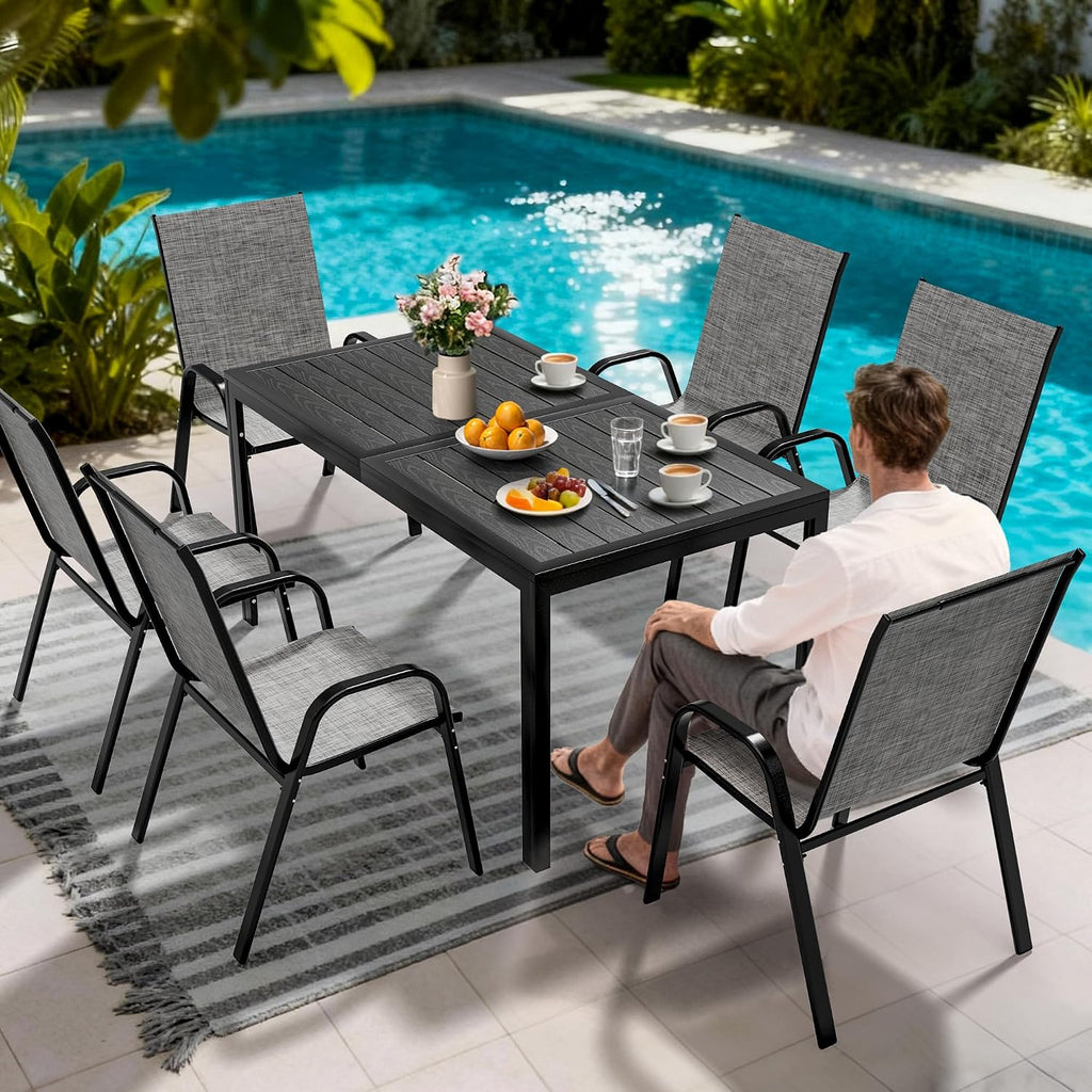 pamapic outdoor dining sets for 6, rectangular steel, side view