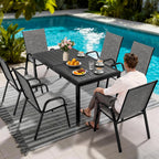 pamapic outdoor dining sets for 6, rectangular steel, side view