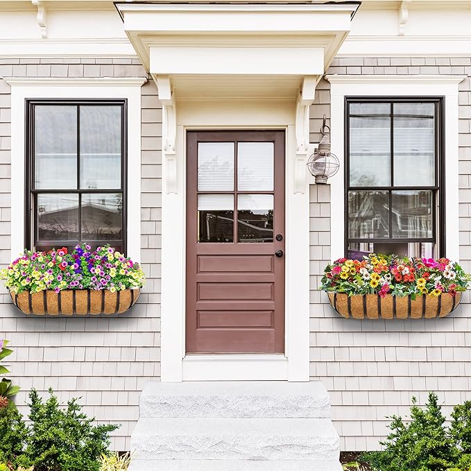 2pcs 30' Planter, Metal Window Box with Coco Liner, Wall Planter for Outdoor Indoor Balcony, Rustic Horse Trough Style