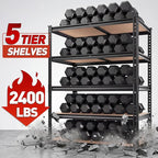 REIBII 2400LBS Storage Shelves 5 Tier Garage Shelving Heavy Duty, Adjustable Metal Shelving Unit, Garage Shelves for Basement, Warehouse, Pantry, Closet, Kitchen 72" H x 35.55" W x 16" D, Black