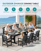 SERWALL 9 Piece Outdoor Dining Set, 84" HDPE Outdoor Table and Chairs for 8，All Weather Patio Furniture Set with Umbrella Hole for Backyard, Garden, Black