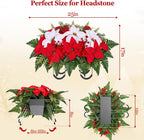 3 sets christmas cemetery flowers for grave, poinsettia, close-up detail