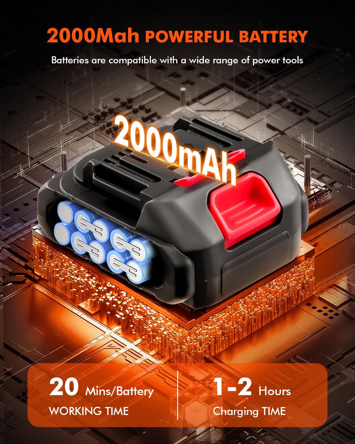 21v cordless pressure washer with 2 * 2ah, side view