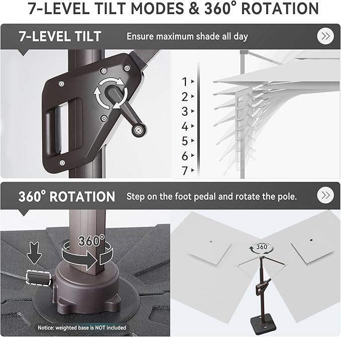 10 X 13 FT Cantilever Outdoor Patio Umbrella with Base Included Large Heavy Duty 360° Rotation Double Top Offset Rectangular Umbrellas with Led Lights for Backyard Outside Deck,Fog Grey
