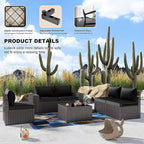 Kullavik 13PCS Outdoor Patio Furniture Set with 43" 55000BTU Gas Propane Fire Pit Table PE Wicker Rattan Sectional Sofa Patio Conversation Sets,Black