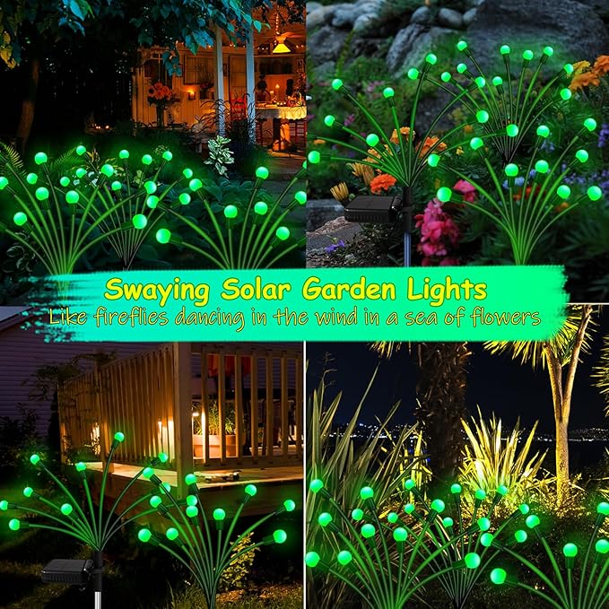 Solar St Patricks Day Lights Outdoor, 6 Pack 60 LED Solar Green Firefly Lights Waterproof, Sway by Wind, Swaying Light for Yard Patio Backyard Garden Planter Flower Bed Pathway Outdoor Decoration