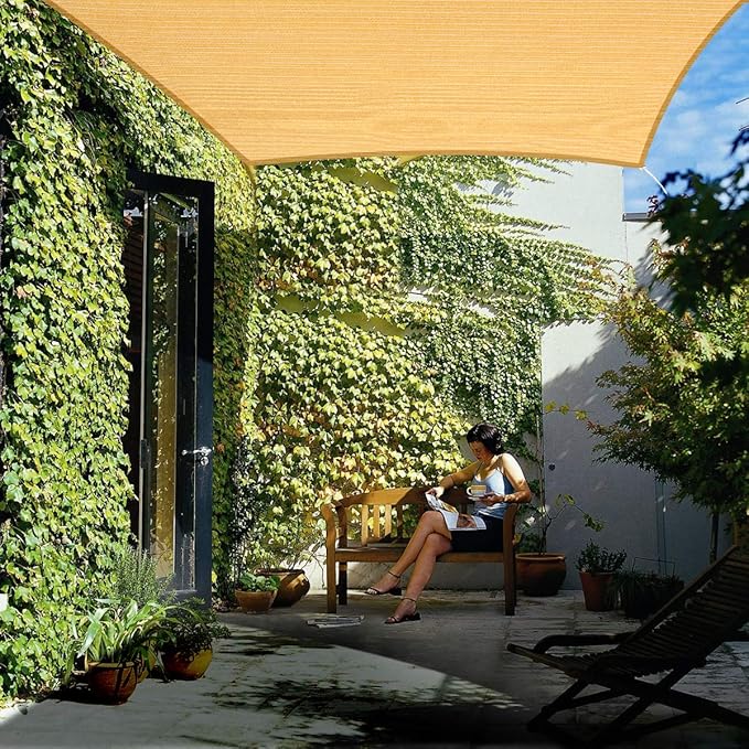 Eden's Decor Straight Flat-Edged Sun Shade Sail Rectangular 5' x 14' Wheat UV-Blocking Outdoor Canopy Fabric Cloth Awning for Pergola Patio Garden Backyard Custom Size