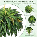 MARTINE MALL 48 inch Fake Ferns Artificial Ferns for Outdoors Look Real, 88 Branches Large Faux Boston Fern for Outdoor Planter Realistic UV Resistant Hanging Artificial Fake Plants for Porch Patio