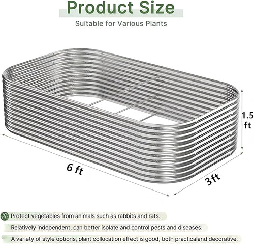 2 PCS Tall 6x3x1.5ft Galvanized Raised Garden Bed Outdoor, Metal Garden Bed for Vegetables, Above Ground Garden Box for Flower, Steel Raised Beds for Gardening