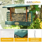 DutchCrafters Poly Hopper Bird Feeder with Suet Holder, Large Suet Feeder for Birds, Outdoor Hanging - Amish American Made (Turf Green & Cedar)