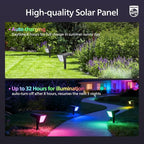 Philips 4 Packs Solar RGBW Spot Lights Outdoor, 18 LED Solar Powered Landscape Lights, 9 Lighting Modes Color-Changing Dusk to Dawn Waterproof Pathway Spotlights for Garden Trees Halloween Christmas