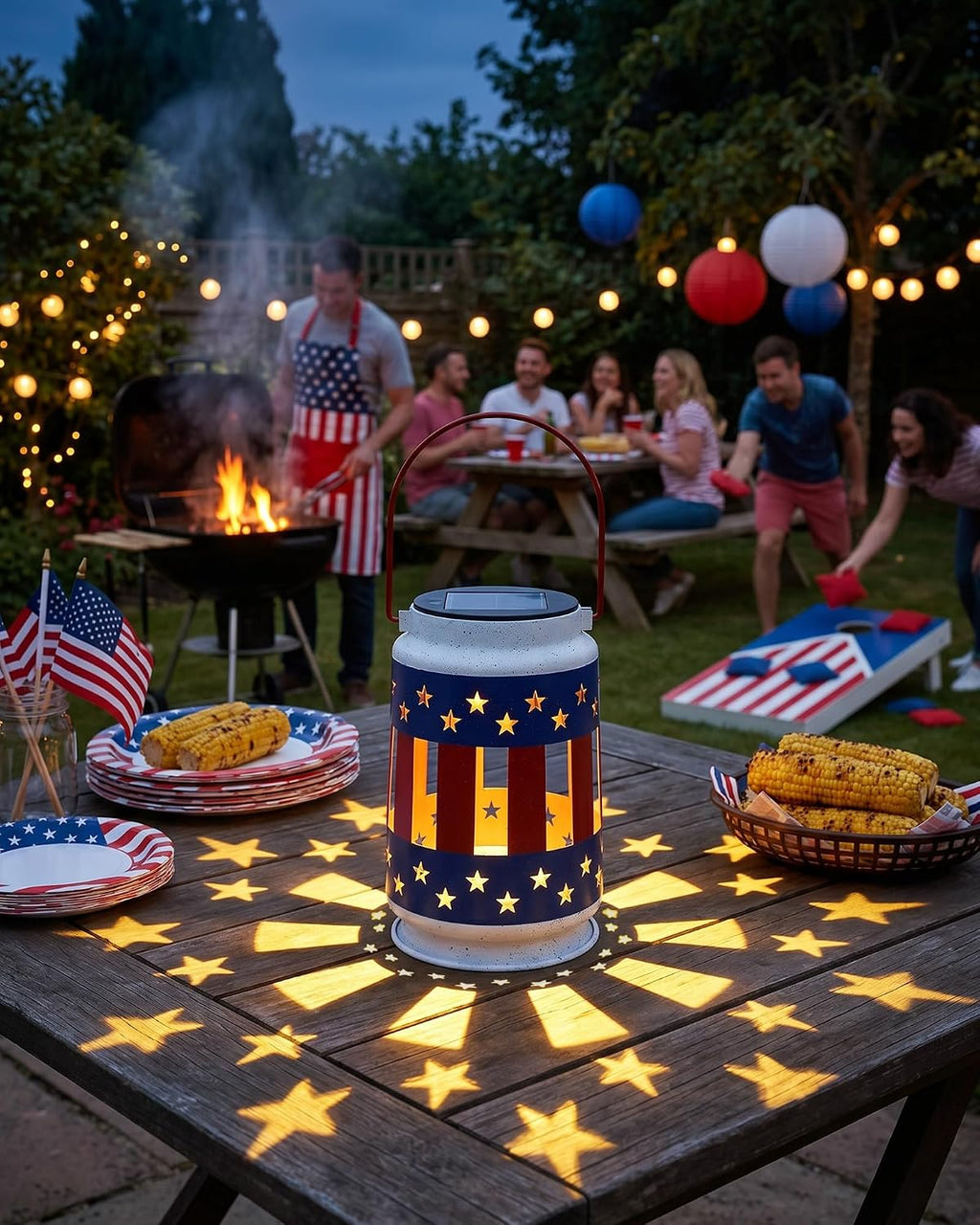 Patriotic Hanging Solar Lantern Outdoor: Red White Blue Lights | Decorations for 250th Anniversary Memorial Day, 4th of July Fathers Day Gifts, Home Garden Yard Lawn Decor