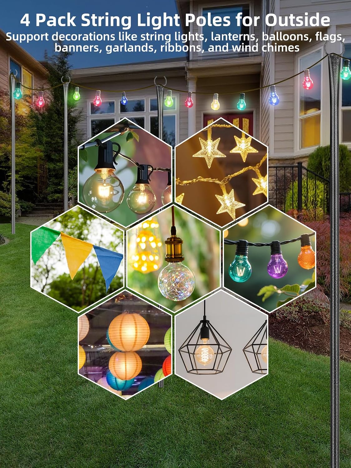 string light poles for outside, 4 pack 10, close-up detail