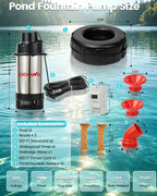 1HP Floating Pond Fountain Aerator, 15000GPH, 110V, Red | 304 Stainless Steel, Smart LCD Timer, Anti-Drift Base, 100 FT Copper Cord, Dual Fountain Nozzles