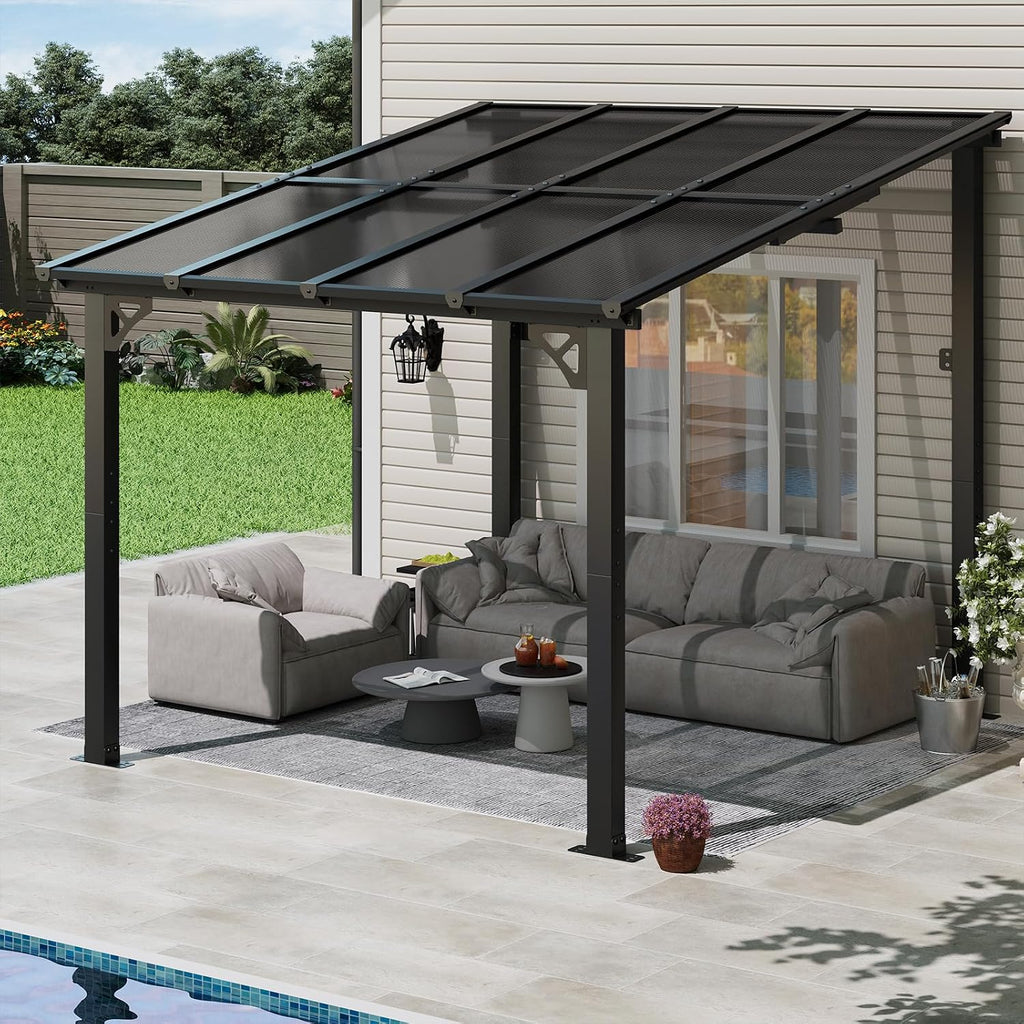 10x8 ft lean to gazebo pergola, outdoor wall, main product view