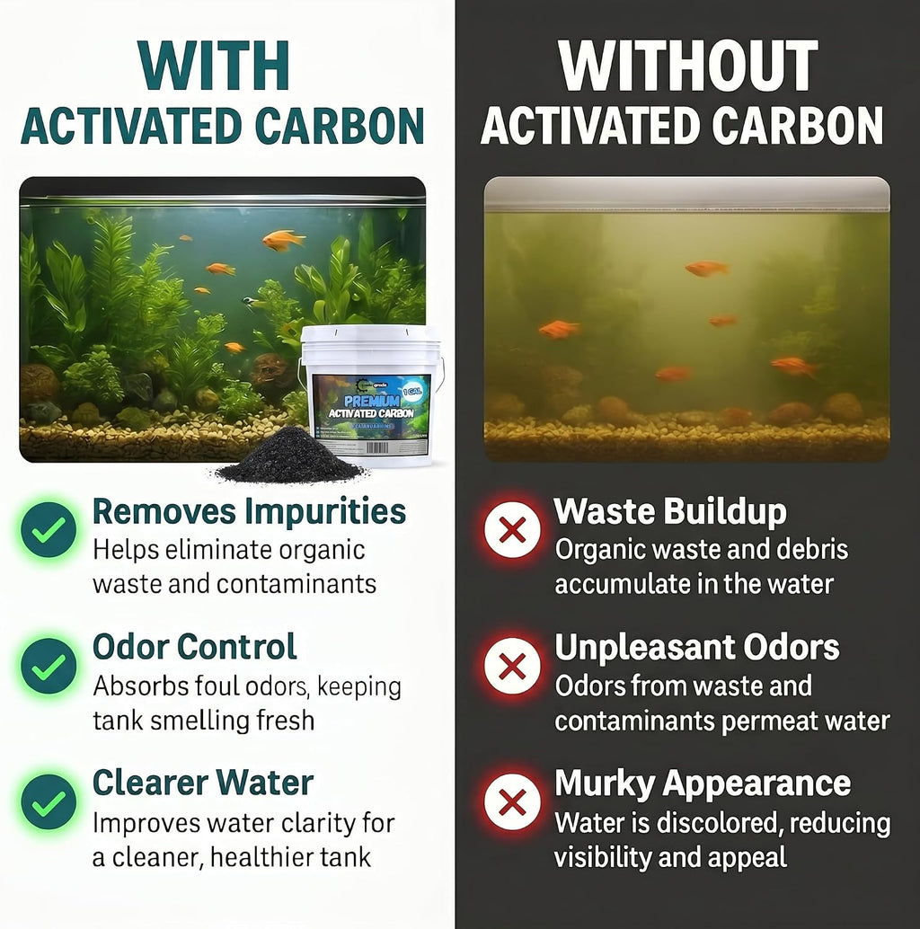 tradegrade premium activated carbon (1 gallon) granular charcoal on a desk or shelf