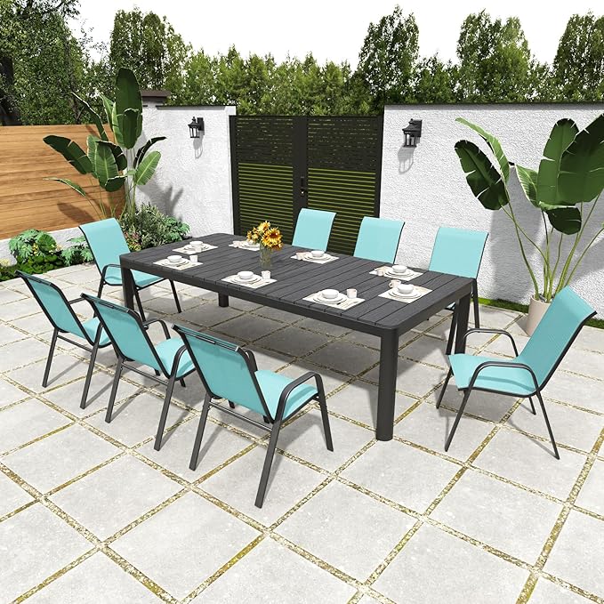 Patio Chairs Set of 8, Stackable Outdoor Dining Chairs for All Weather Textilene Fabric & Metal Frame, Outdoor Chairs Set for Backyard Deck Garden