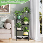 MOKANI Metal Plant Stand Indoor Outdoor for Multiple Plants, 5 Tiered Folding Corner Shelf Tall Flower Pot Holder Display Rack for Patio Living Room Balcony Garden, Black