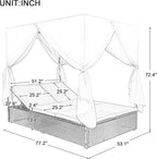 Patio Chaise Lounge, PE Rattan Outdoor Patio Wicker Sunbed Daybed with Adjustable Seats, Four-sided Canopy, Overhead Curtain and Beige Cushions for Backyard, Garden, Poolside (for 2-6 people)