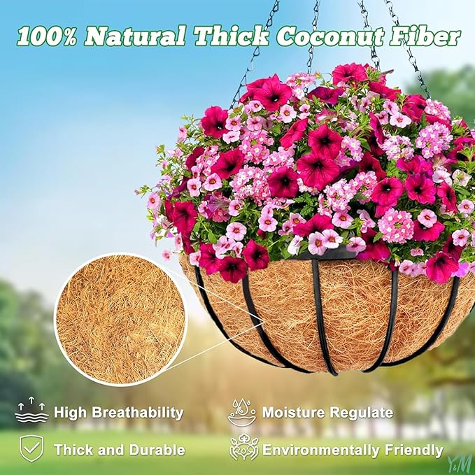 Y&M 4pcs 14“ Round Coconut Fiber Liner, 14'' Coco Liner Pre-Formed Replacement for Wall Hanging Planter Basket