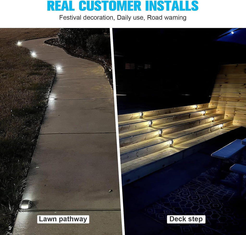 VOLISUN Solar Deck Driveway Dock Lights,Solar Pathway Lights,Warm 8 Pack | Solar Powered LED, IP68 Waterproof Led Outdoor Warning Step Marine Lights for Sidewalk Garden Yard