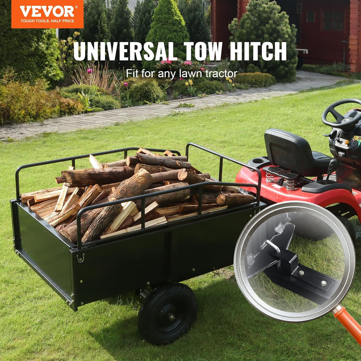 vevor heavy duty atv trailer steel dump cart shown in use