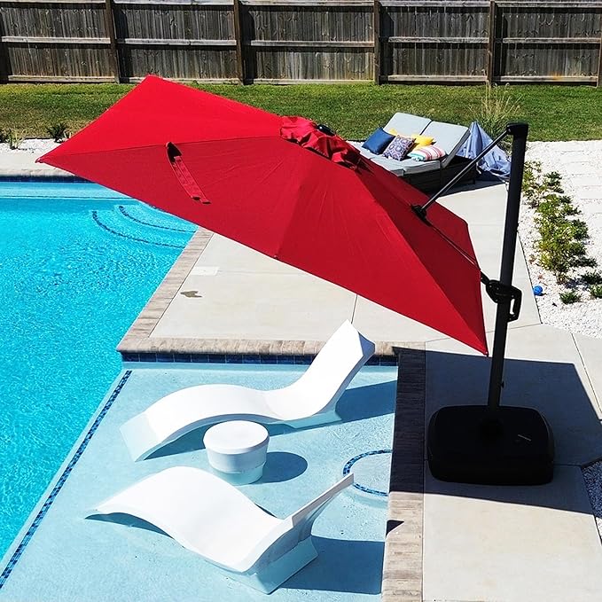 PURPLE LEAF 8' X 8' Patio Umbrella with Steel Plate Base for Pool 7' High Offset Outdoor Cantilever Umbrella Swimming Pool Umbrella with 360°Rotation for Poolside Terra
