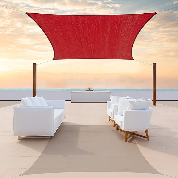 ColourTree TAPR1616 Custom Size 6' x 10' Red Sun Shade Sail Canopy UV Block UPF50 Rectangle - Commercial Standard Heavy Duty - 190 GSM - 3 Years Warranty