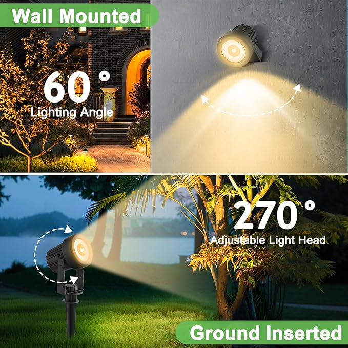 Solar Spotlights Outdoor Waterproof, Warm White Landscape Spotlights, Decorative Solar Spot Lighting for Garden, Yard, Pathway, Lawn, Poolside, Party, 2-in-1 Mounted (Warm White, 1 Pack)