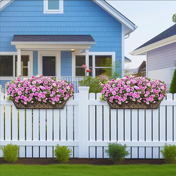 hehimhis 24 Inch 2 Pack Railing Planter Box with Adjustable Bracket,Window Planter Boxes Outdoor for Porch,Balcony Planters Railing Hanging,Fence,Patio Hanging Planters for Garden