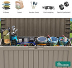 YITAHOME 72 Gallon Outdoor Resin Deck Box with Wheels, Pool Storage Box for Outdoor Cushions, Sports Equipment, Garden Tools, Light Brown