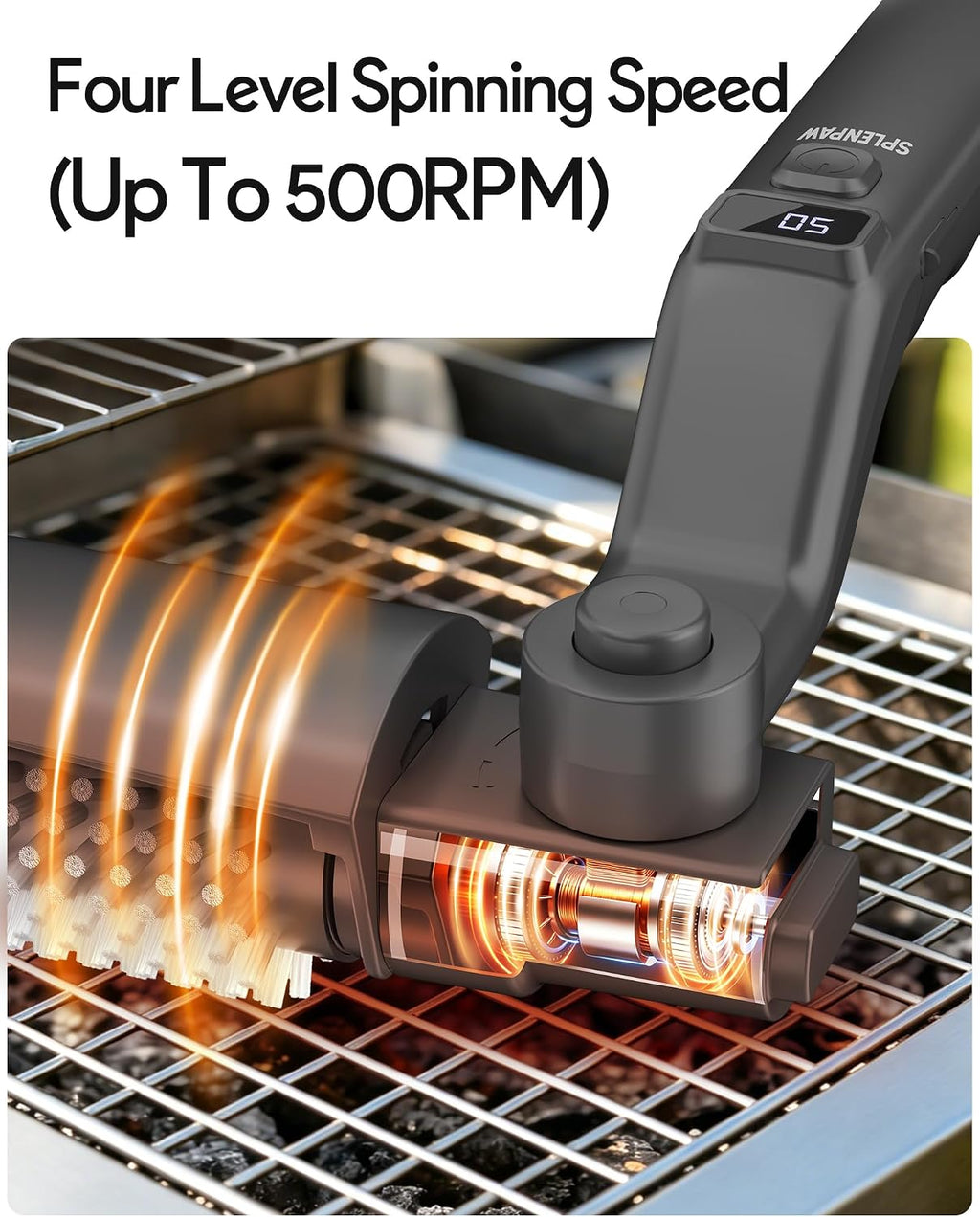Upgraded Cordless Spinning Electric Grill Brush | 4000mA Battery, 500 RPM, 4 Speed, 180° Adjustable, Fits All Grill Grates, Cleaning And Polishing, Outdoor BBQ Grill Cleaning