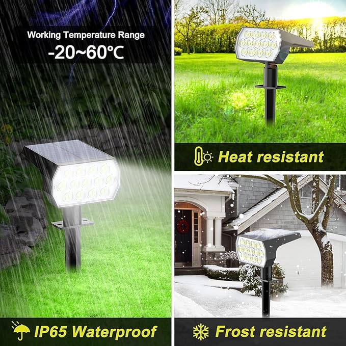 Solar Spot Lights Outdoor Waterproof IP65, [6 Pack/52 LED] 2-in-1 Solar Landscaping Spotlights, 3 Lighting Modes Solar Powered Garden Flood Light for Patio Pathway Driveway Yard Pool (Cool White)