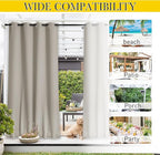 NICETOWN 2 Panels Outdoor Curtains for Patio Extra Wide 84", Waterproof & Windproof Grommet & Back Tab Fixed Top and Bottom Sun Blocking Privacy Drapes with Rope for Gazebo, Natural, W84 x L108
