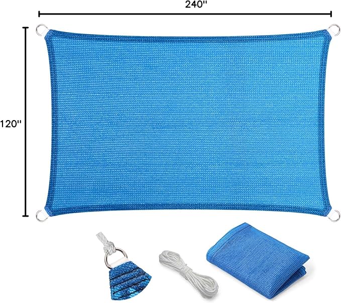 Eden's Decor Straight Flat-Edged Sun Shade Sail Rectangular 11' x 20' Blue UV-Blocking Outdoor Canopy Fabric Cloth Awning for Pergola Patio Garden Backyard Custom Size