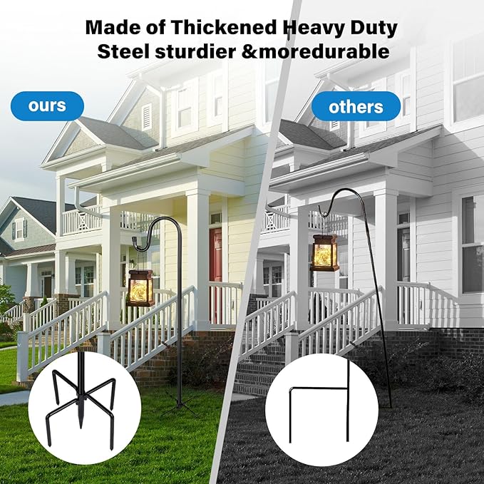 Shepherd Hooks - 2 Pack 46 Inch Bird Feeder Pole with 5 Prongs Base for Hanging Lantern, Hummingbird, Lightweight Plant, Shepherds Hook for Outside