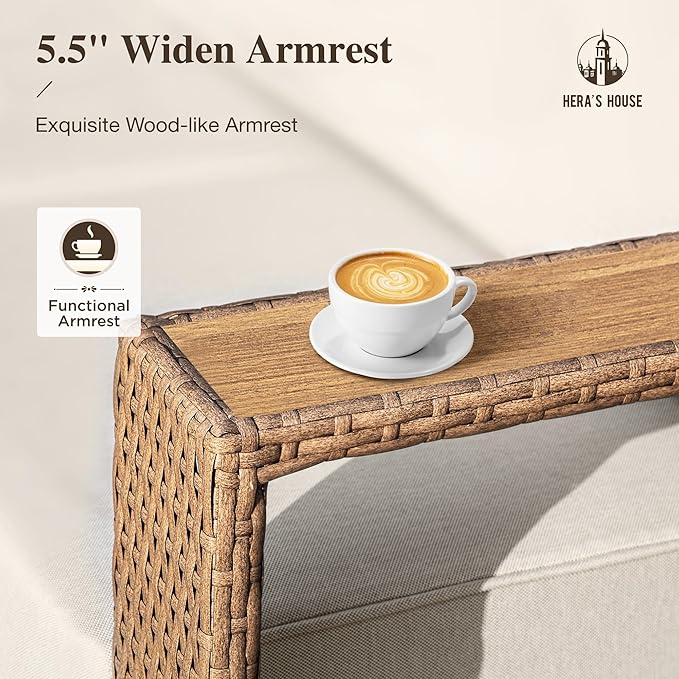 HERA'S HOUSE 6 Pieces Sectional Patio Furniture Set, All Weather Patio Conversation Set, Outdoor Rattan Wicker Sofa with 5.3" Widened Armrest, Patio Couch, 10" Ultra Thick Comfy Sponge Cushion