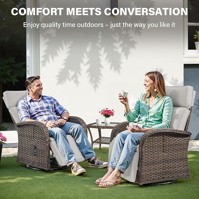 5 Piece Patio Furniture Set with Swivel Recliner Chair - Removable Outdoor Patio Couch Set, Chaise Lounge Chair Outdoor with Adjustable Backrest and Footrest and Coffee Table for Casual Gathering