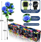 Solar Flower Lights Outdoor - Upgraded New Material Two Modes Realistic LED Solar Powered Waterproof Lights with 5 Roses, Solar Decorative Stake Lights for Garden (Blue, 1 Pack)