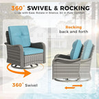 10-Seat Outdoor Wicker Patio Furniture Set with Fire Pit Table, Modular Rattan Sectional Sofa & 2 Swivel Rocking Chairs, 4" Thick Cushions, Rust-Resistant Frame,Blue