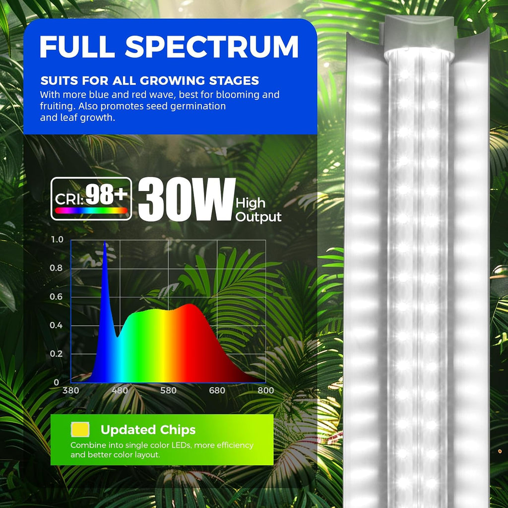 Barrina T8 Grow Lights for Indoor Plants, 3FT 5000K Full Spectrum, 6 Packs | V-shaped Reflector, 180W(6 x 30W), Daylight White Plant Light, Linkable LED Growing Light for Seedlings, and Shelf