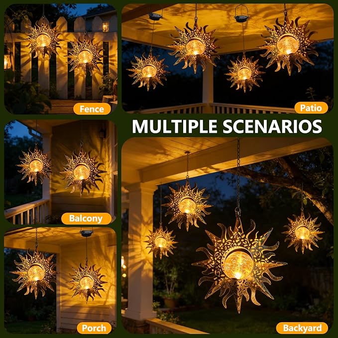 Solar Lights Outdoor Garden Decor Hanging Lanterns Decoration Metal Sunflower Gifts Waterproof for Yard Clearance Front Porch Lawn Driveway Patio Backyard Pathway Gardening Gift