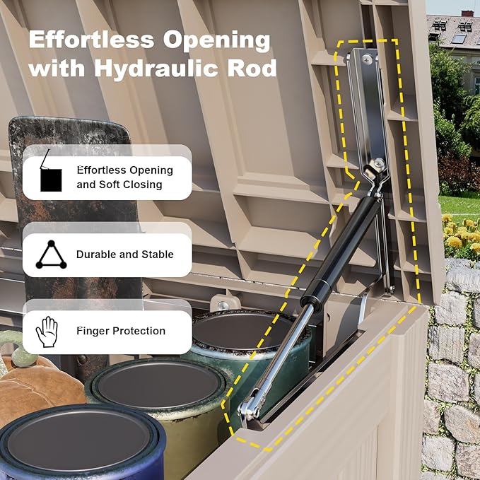 ROJIK Outdoor Storage Housing Deck Box - Waterproof Patio Furniture, Garden Tools, Cushions, Pool Accessories Storage Bench with Lockable Lid and Side Handles (Grey 200 Gal)