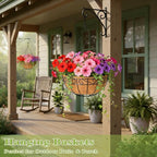 4 Pack 12 Inch Hanging Baskets for Plants Outdoor Metal Hanging Planter Hanging Flower Baskets with Coco Fiber Liners Chain Round Wire Plant Holder Flower Pots(Plaid)